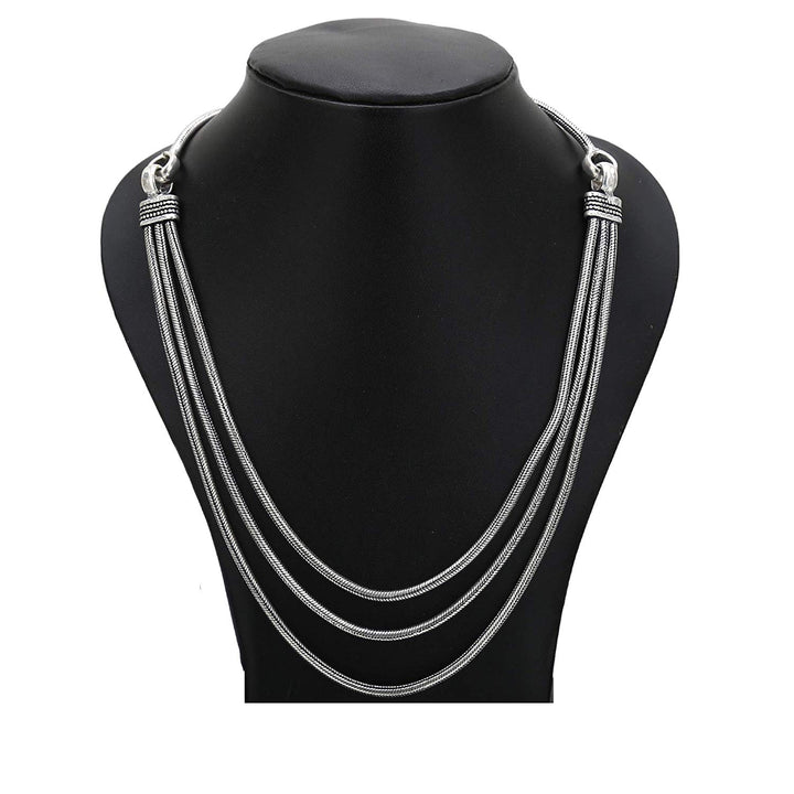 Oxidised Silver Layered Chain & Necklace - Sasitrends