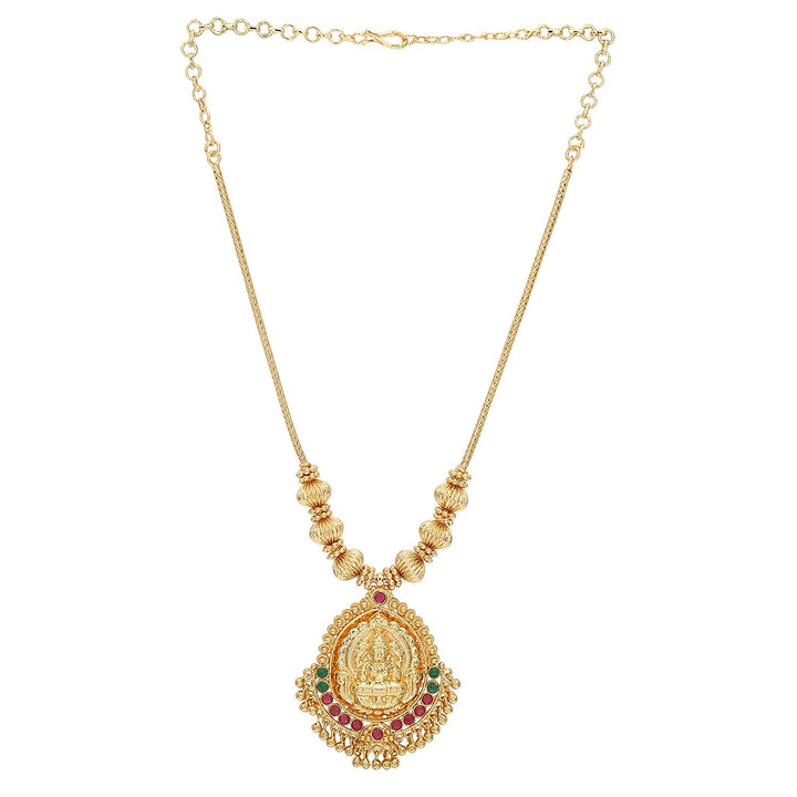 Exquisite Traditional Micro Gold-Plated Lakshmi Pendant Necklace - Festive Wear