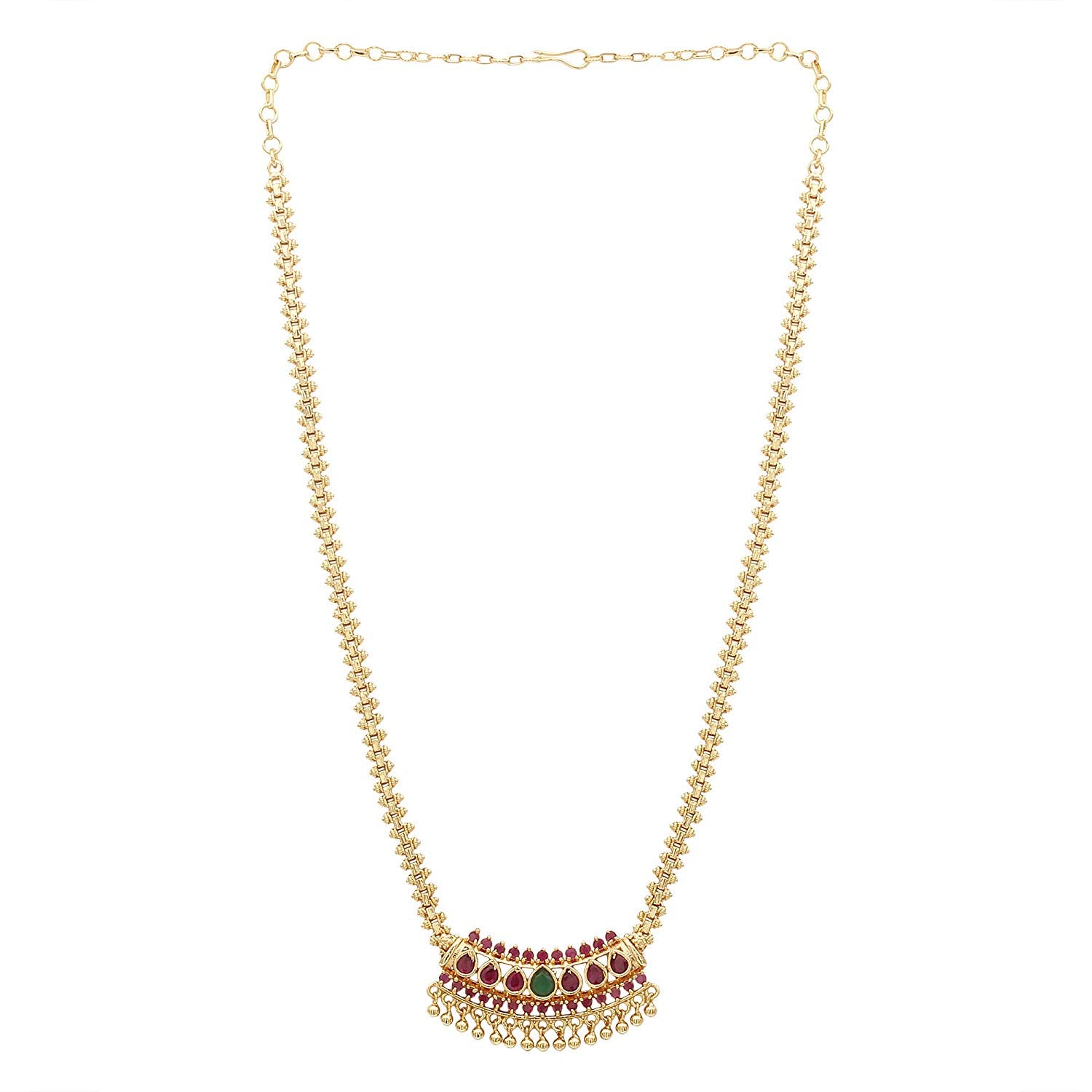 Micro Gold Plated Tear Drop Stones Pendant Gajiri Chain - Traditional Wear Necklace