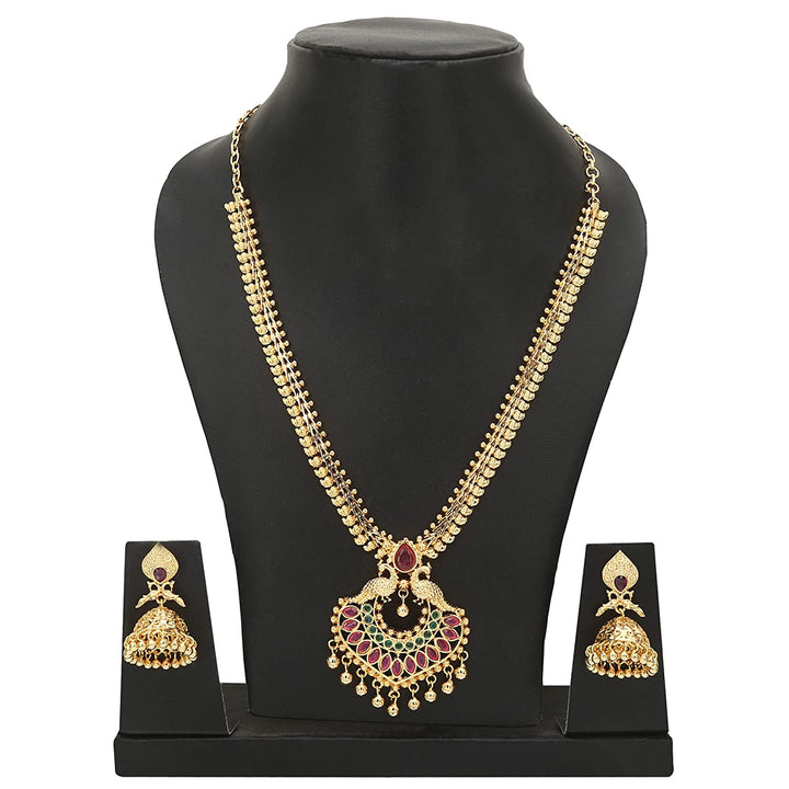 Exquisite Micro Gold Plated Peacock Pendant Mango Necklace Set - Traditional Collections