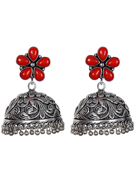 Traditional Oxidised Silver Jhumka Earrings Online India - Sasitrends