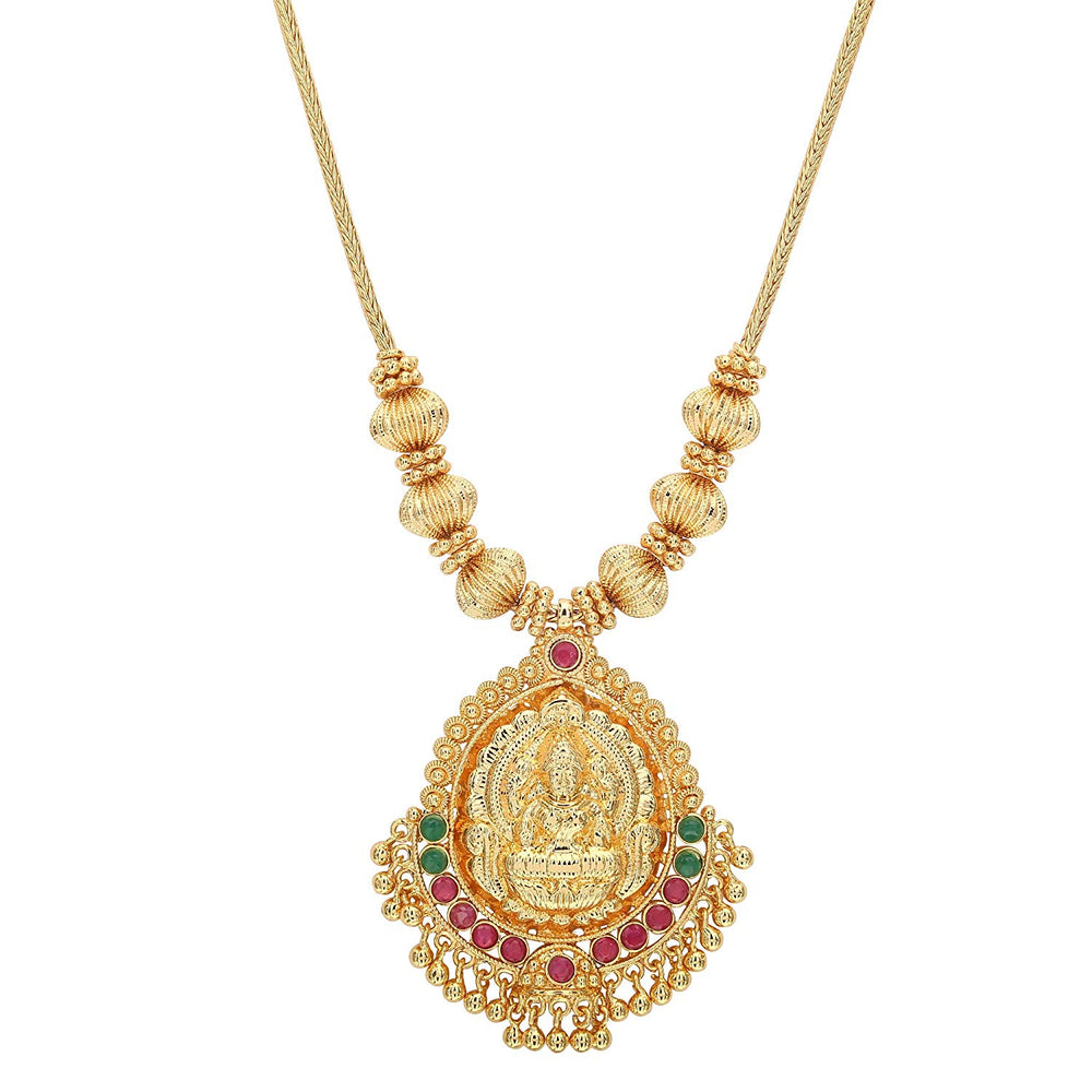 Traditional Micro Gold-Plated Lakshmi Pendant Necklace for Festive Wear - Online Shopping