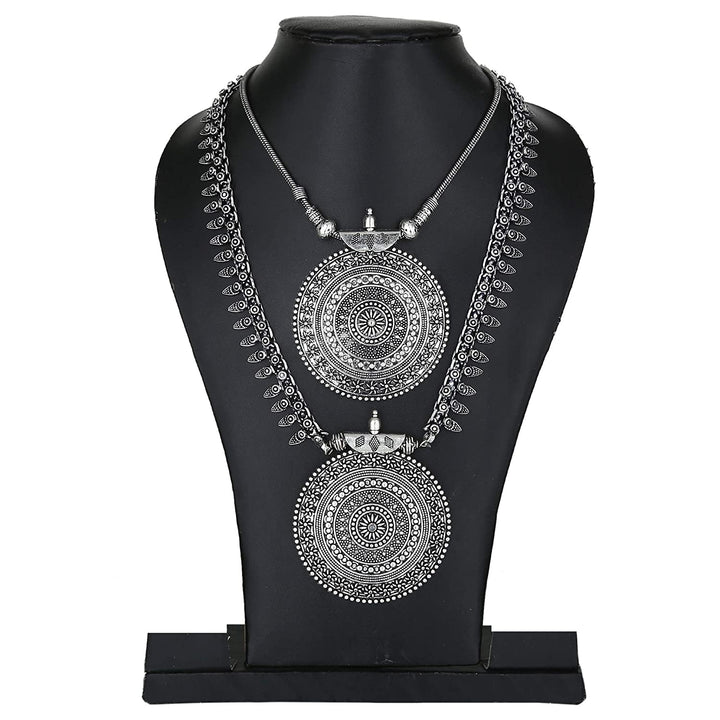 Niranjana Oxidised Long Haram and Pendant Chain Jewellery Set