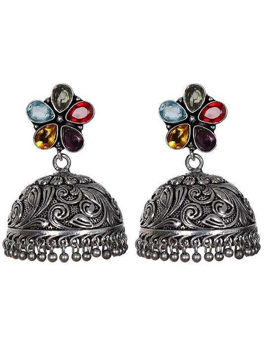 Oxidised Silver Jhumka Earrings - Sasitrends