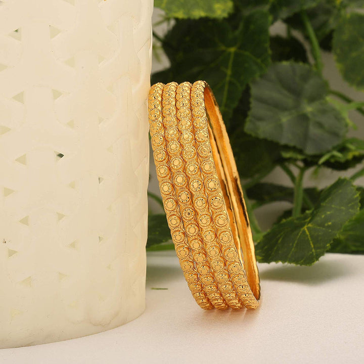 Elegant Set of 4 Thin Bangles with Micro Gold Finish - Trendy Elegance for Women | Sasitrends