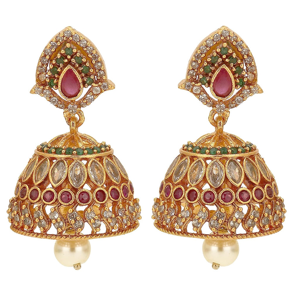 AD Multi Color Matte Gold Jhumka Earrings