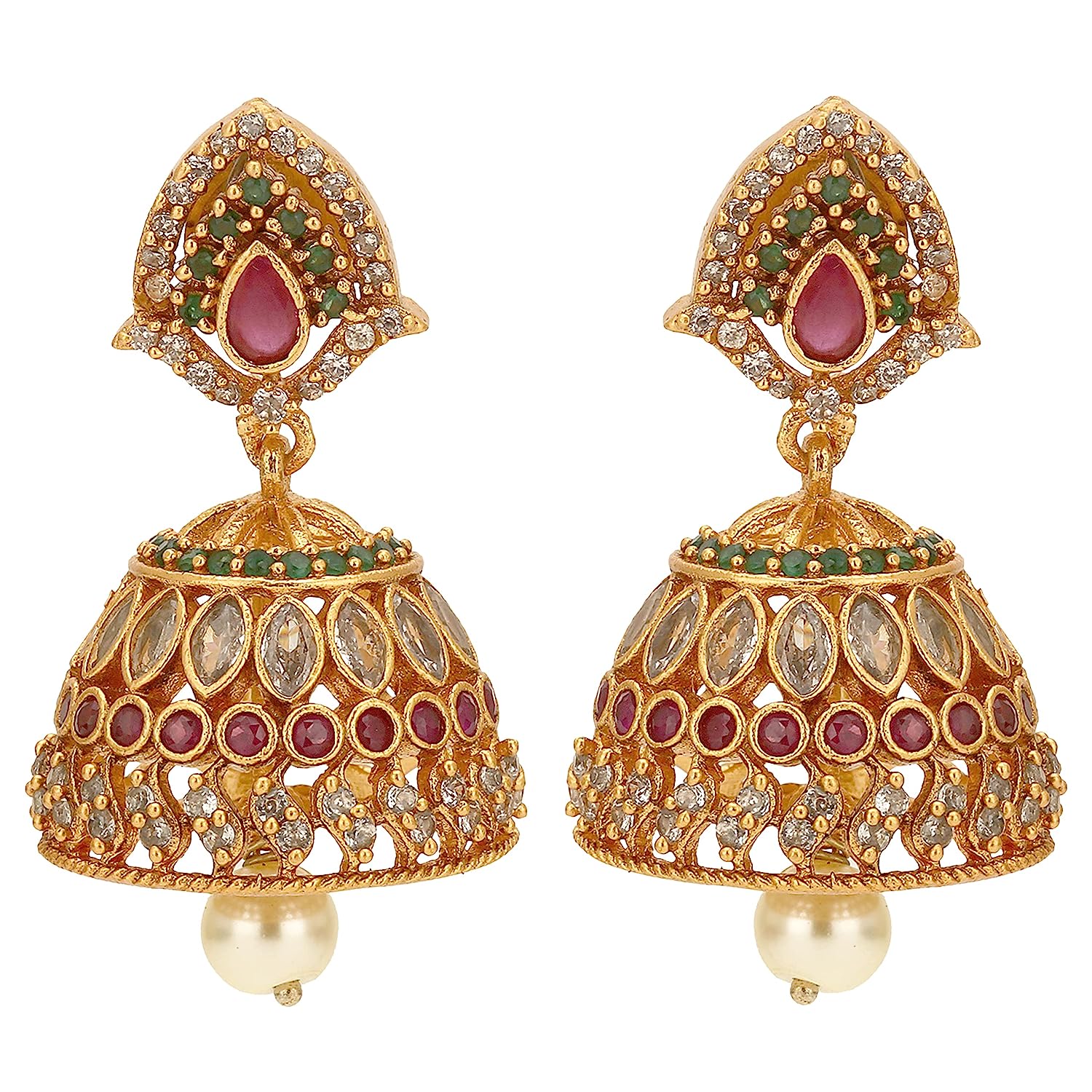 AD Multi Color Matte Gold Jhumka Earrings