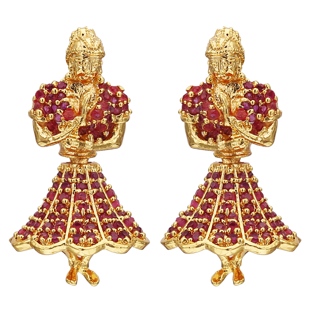 Radiant in Ruby! Butta Bomma Stone Earrings – Micro Gold Plated Traditional Wear with AD Stones for Women