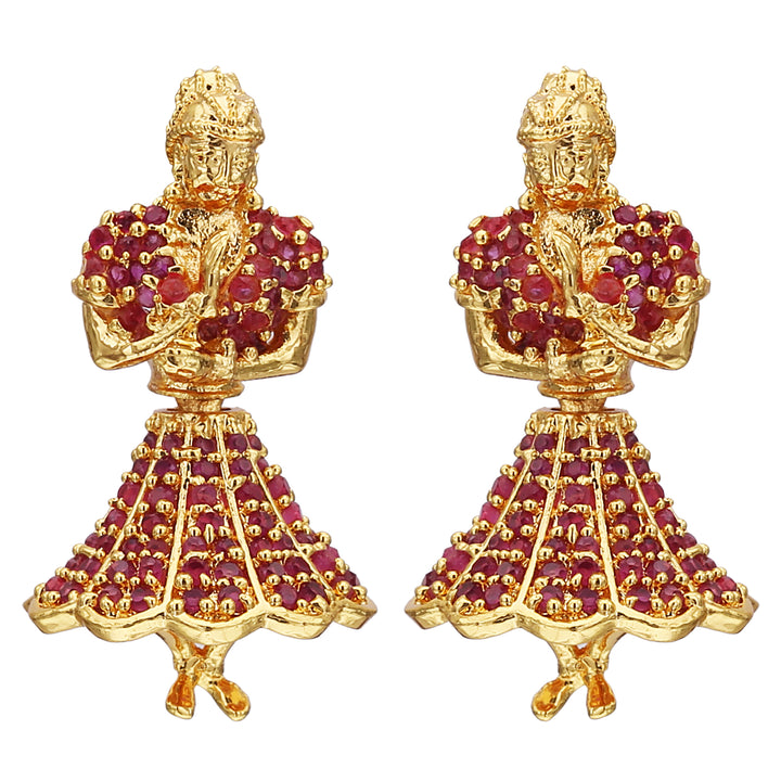 Radiant in Ruby! Butta Bomma Stone Earrings – Micro Gold Plated Traditional Wear with AD Stones for Women