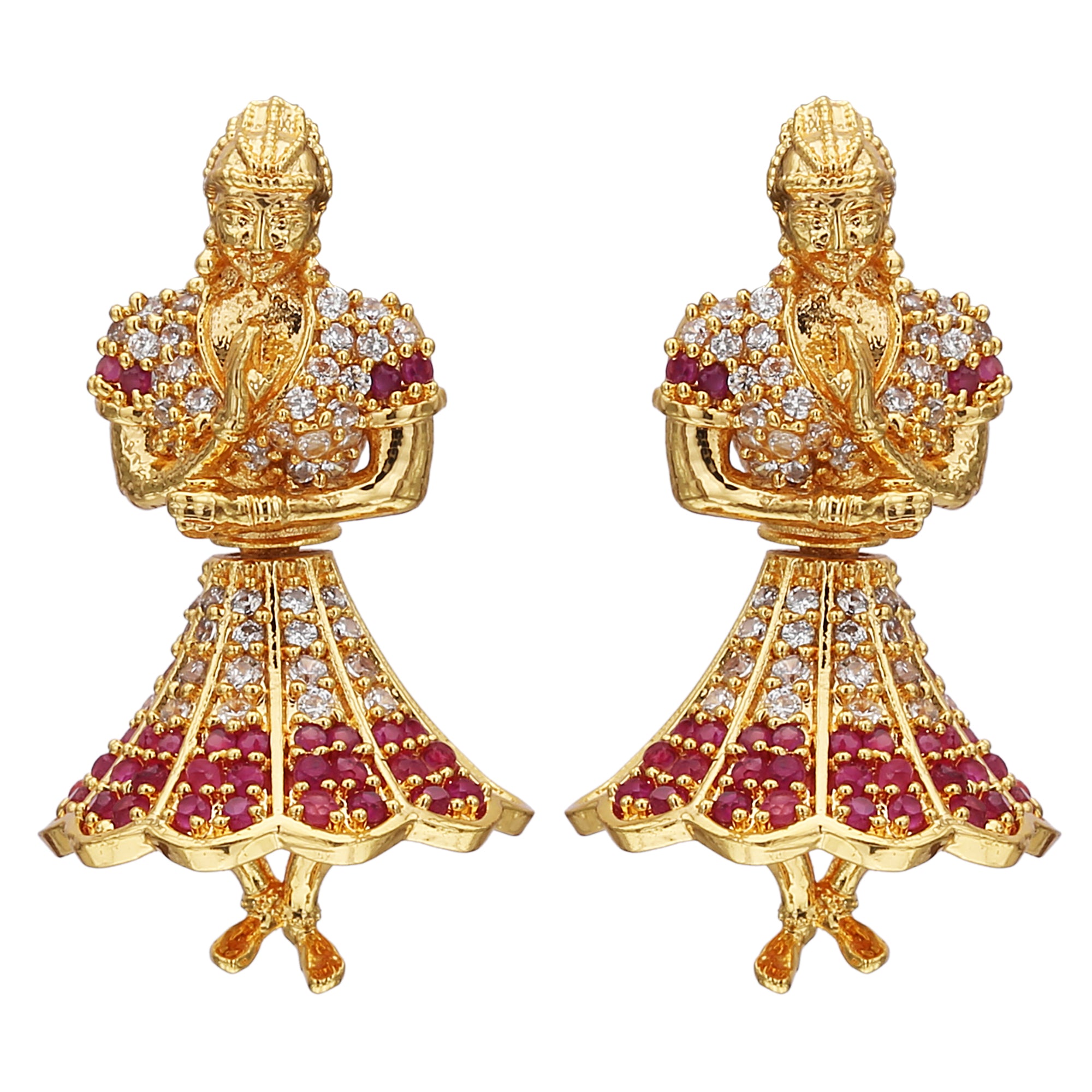 Pure Sophistication! Butta Bomma Stone Earrings – Micro Gold Plated Traditional Wear with White-Ruby AD Stones for Women