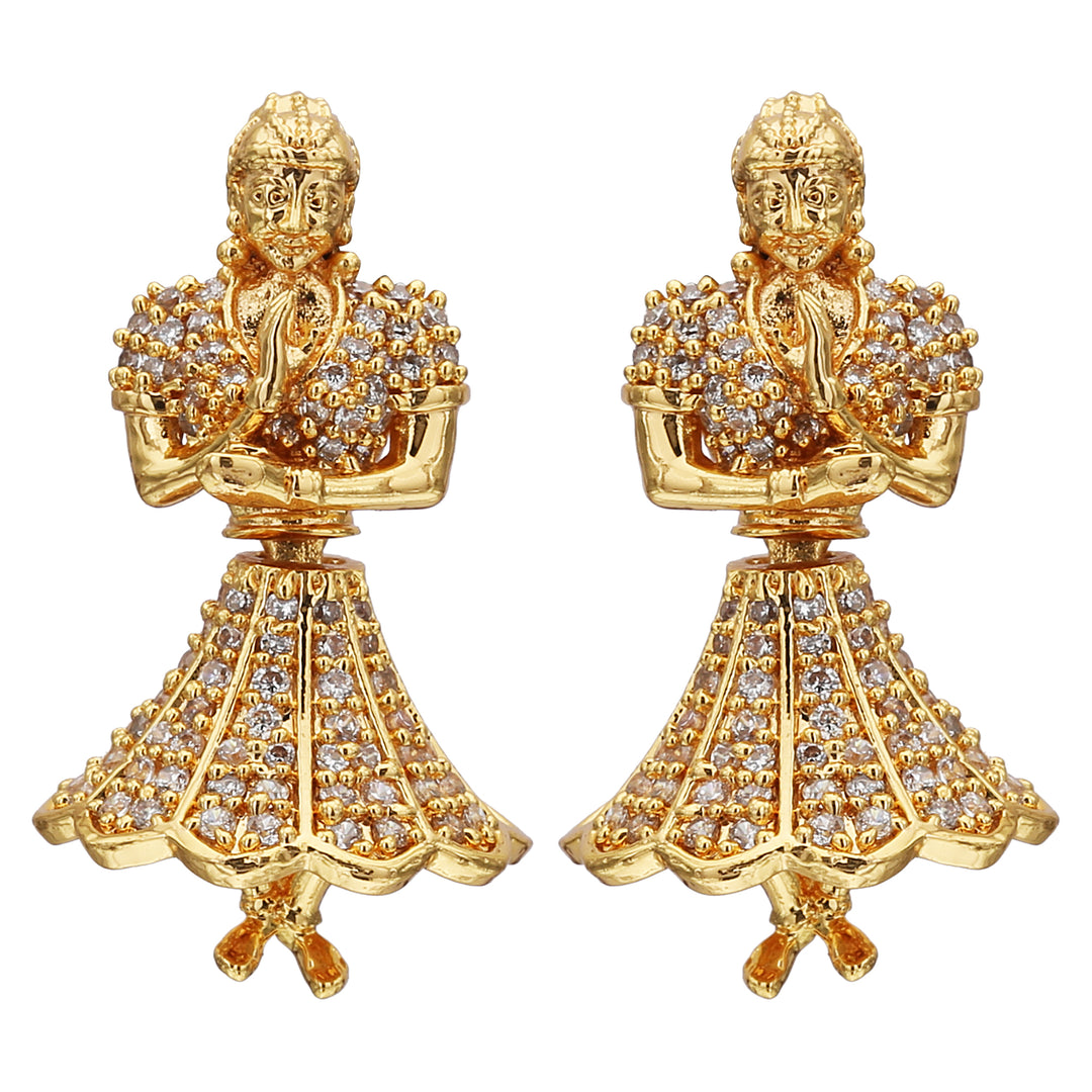 Timeless White Elegance! Butta Bomma Stone Earrings – Micro Gold Plated Traditional Wear with AD Stones for Women