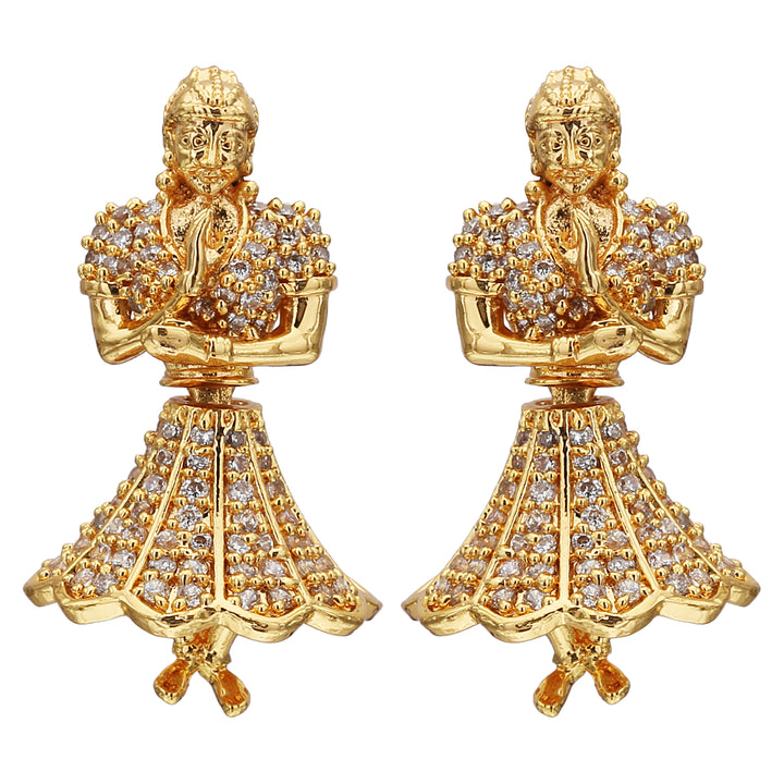 Timeless White Elegance! Butta Bomma Stone Earrings – Micro Gold Plated Traditional Wear with AD Stones for Women