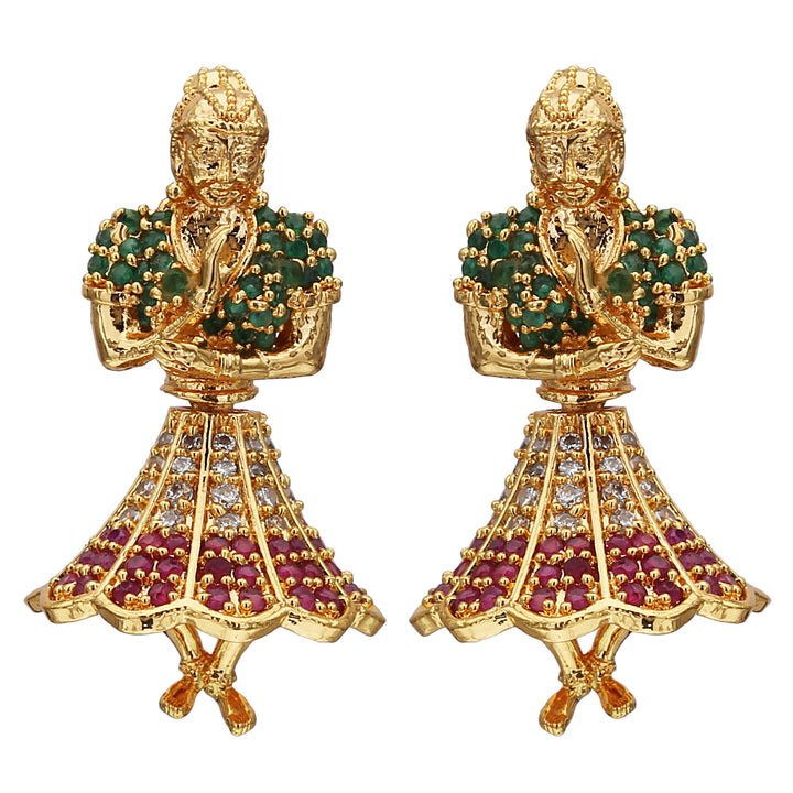 A Spectrum of Beauty! Butta Bomma Stone Earrings – Micro Gold Plated Traditional Wear with Multi-colored AD Stones for Women