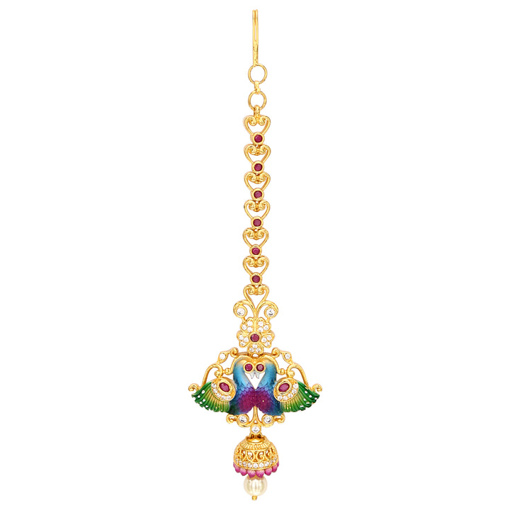 Sasitrends CZ American Diamond Peacock Design Gold Plated Maang Tikka