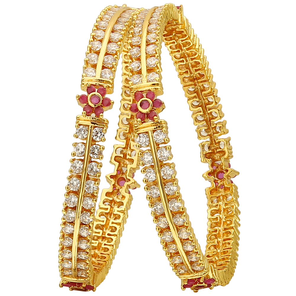 Ruby Floral Micro Gold Plated American Diamond Bangles Online - Latest Arrival