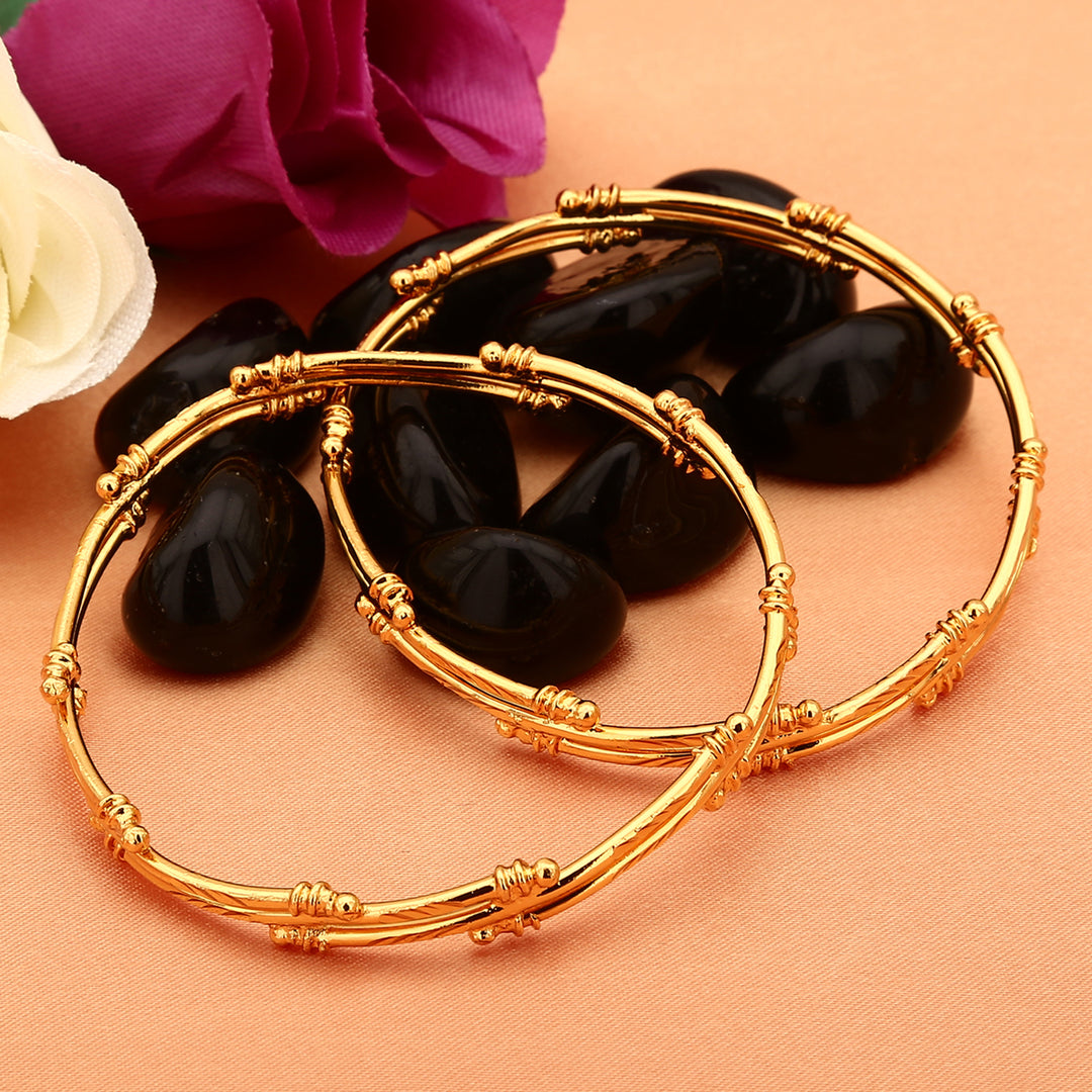 Trendy Wear Micro Gold Finished Zig-Zag Bangles Set of 4 - 24 Carat Gold Plated Brass