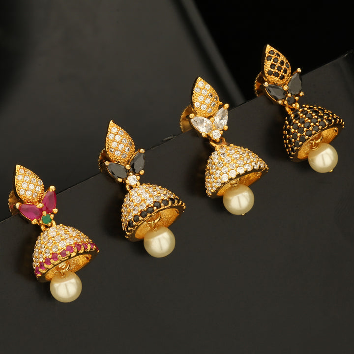 Gold Plated American Diamond Jhumka Earrings - Sasitrends