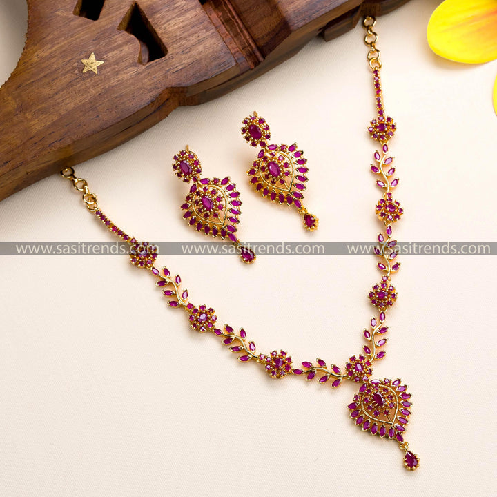 Latest Traditional Micro Gold Plated Floral Pendant Jewellery Set for Women