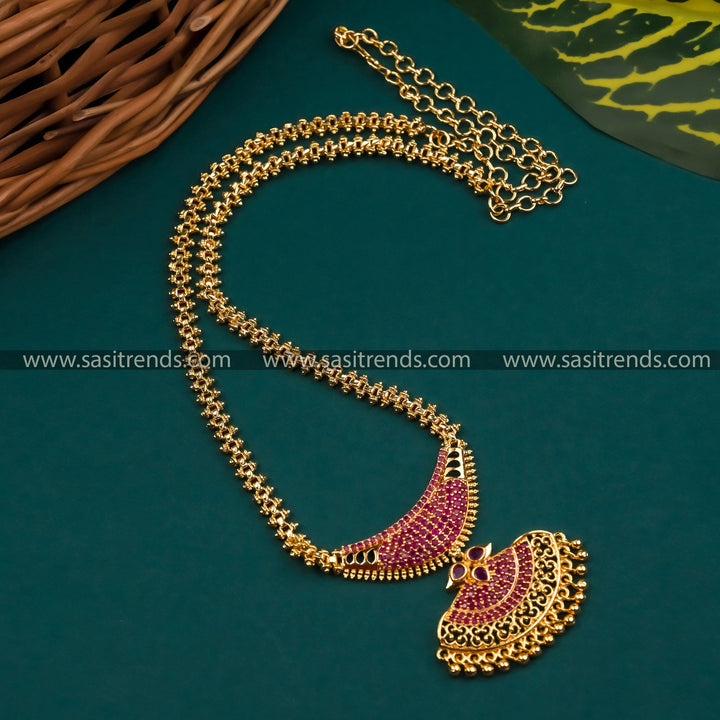 Ruby Stone Double Pendant Necklace - Micro Gold Plated Jewelry with American Diamonds in Striking Red