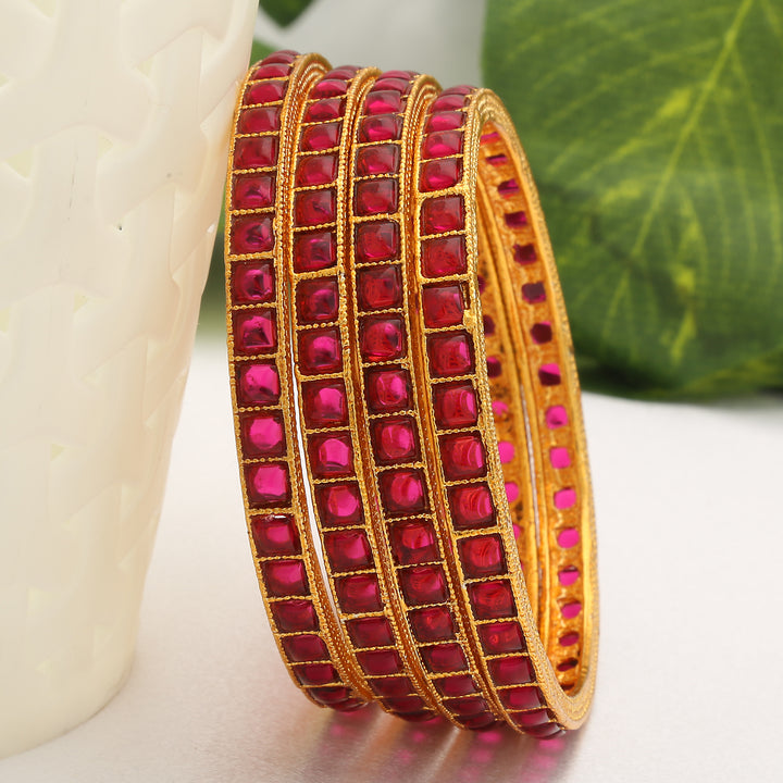 Premium Antique Gold Plated Square Kemp Stone Bangles – Traditional Festive Jewellery for Saree Wear  - Sasitrends