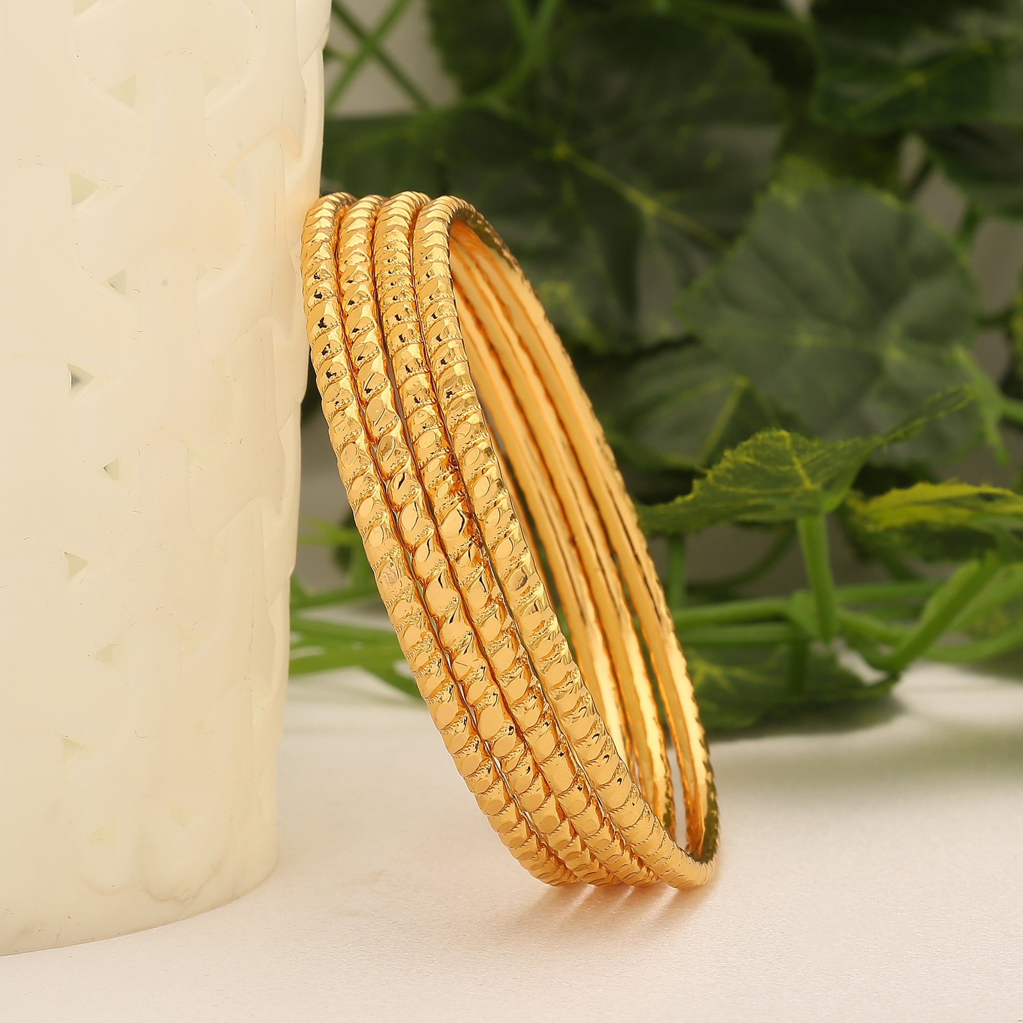 Stunning Micro Gold Plated Thin Bangles Set of 4 - Trendy Women's Jewelry Collection