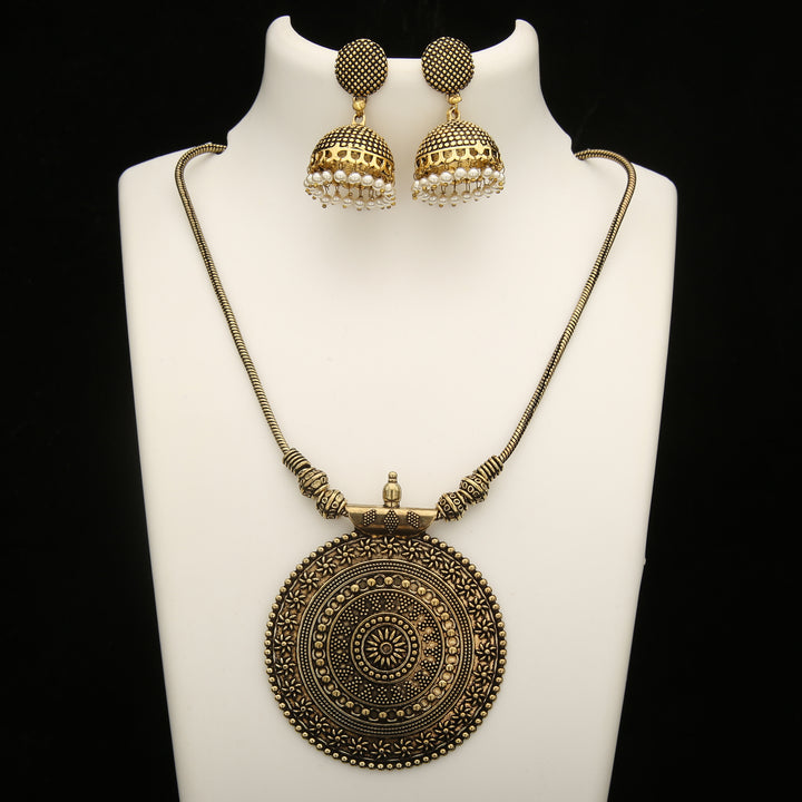 Designer Oxidised Antique Long Chain With Pendant Jewellery Set - Sasitrends