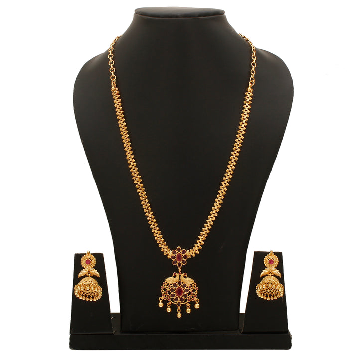 Traditional Peacock Pendant Necklace Set, Micro Gold Plated with Two-Side Gajiri Chain, Perfect for Special Occasions