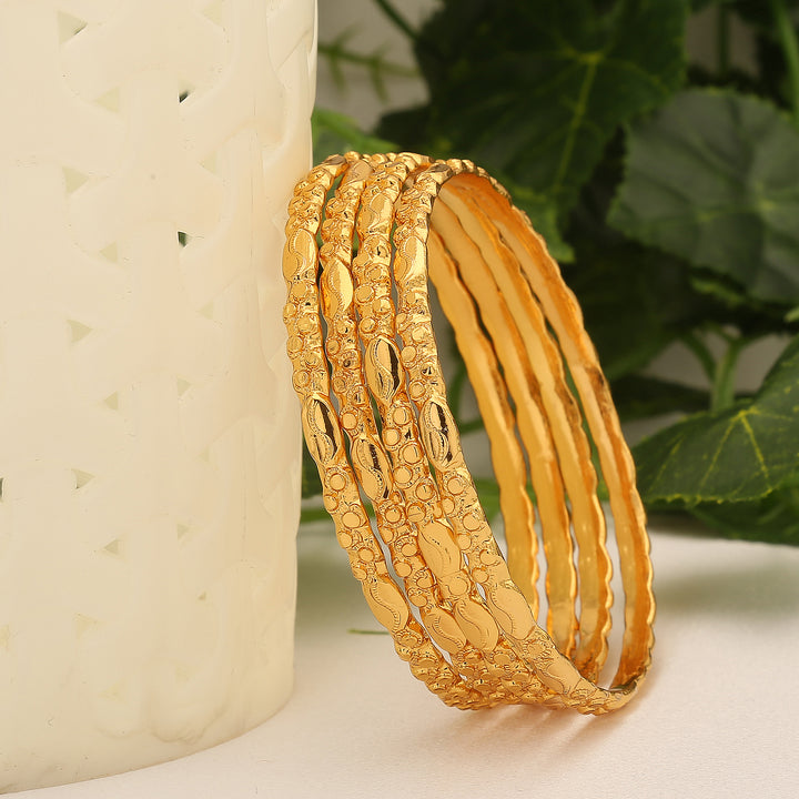 Latest Micro Gold Plated Thin Floral Pattern Bangles Set of 4 - New Collection for Women | Sasitrends