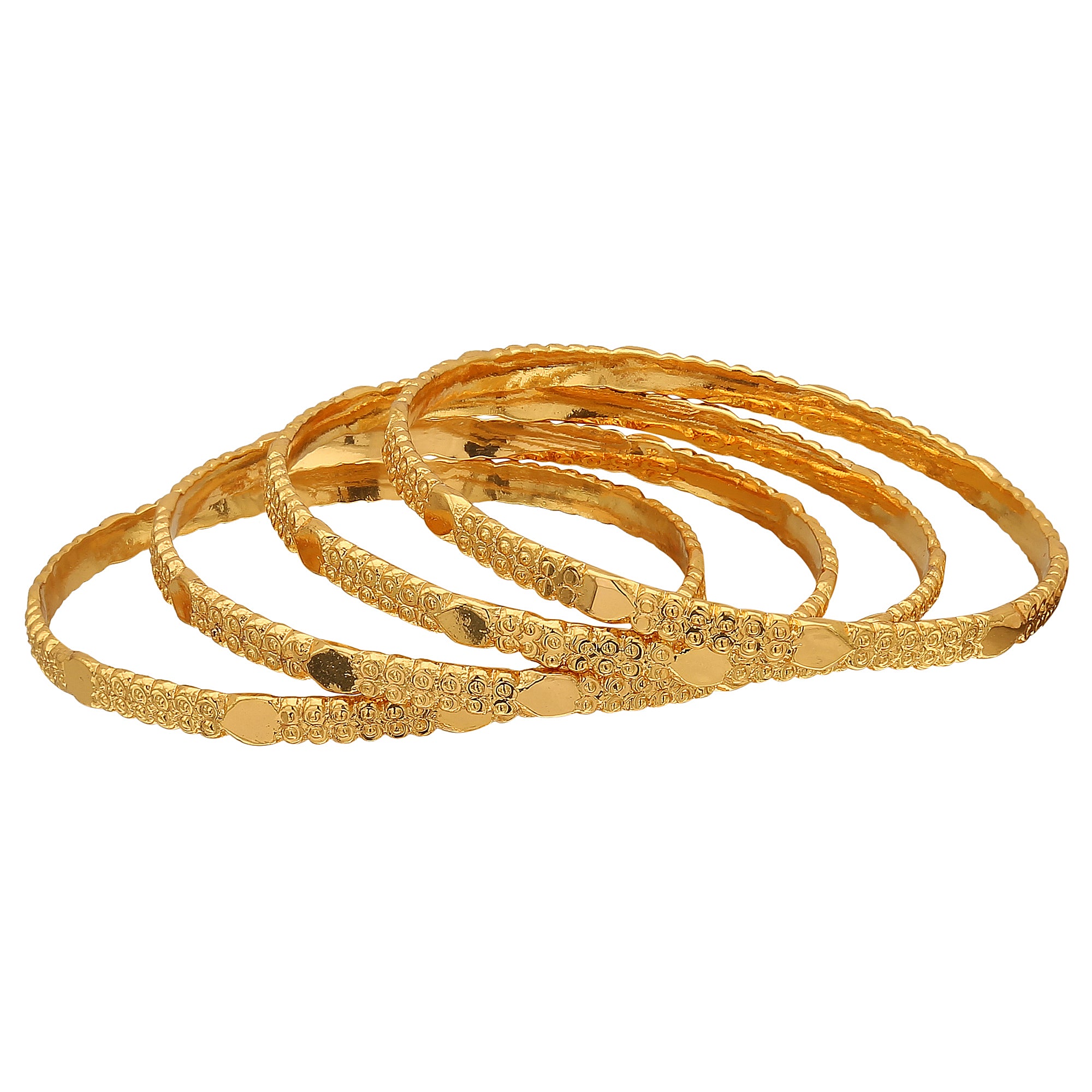 Trendy Collections: Micro Gold Plated Oval Pattern Bangles Set of 4 - New Guaranteed Jewelry