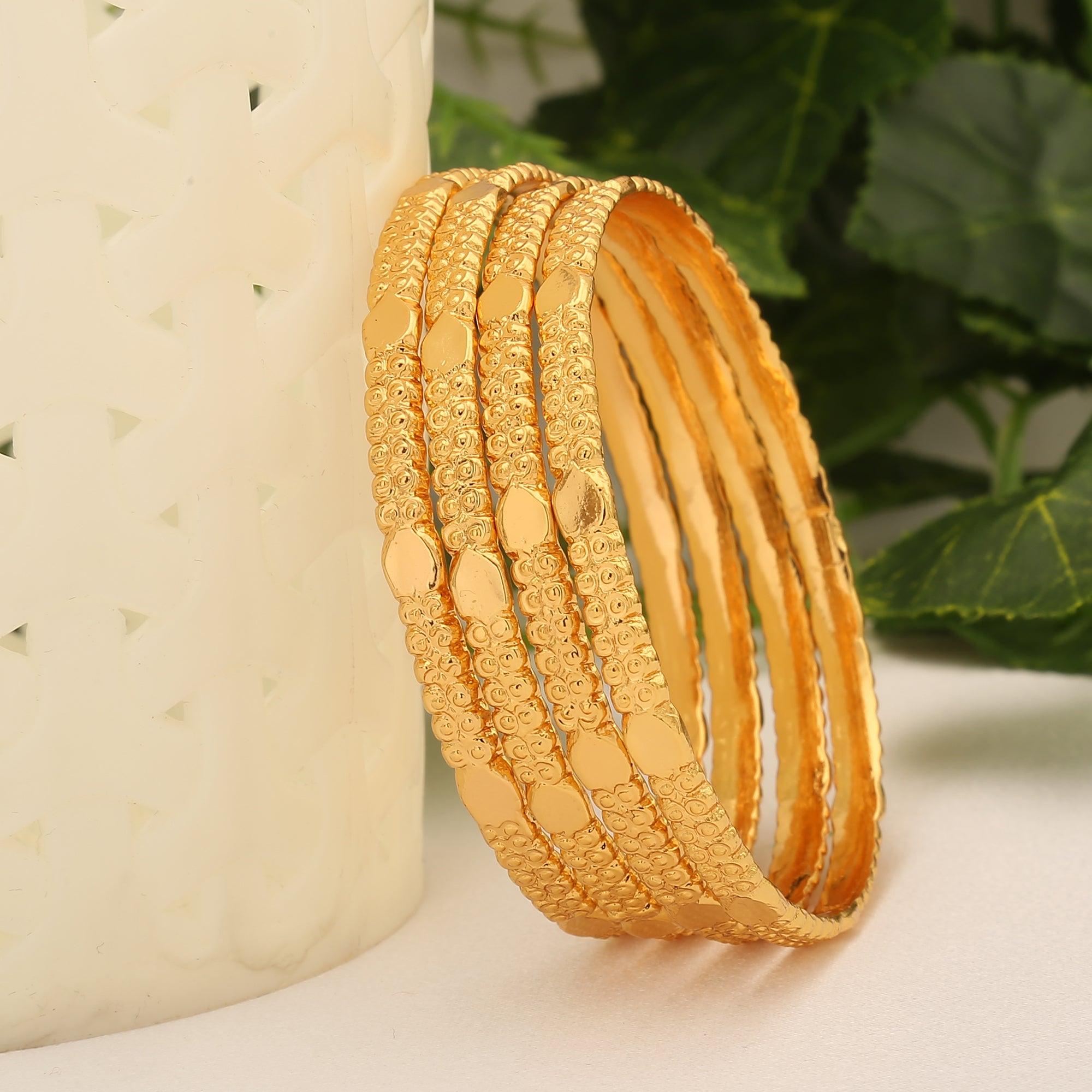 New Guaranteed Jewelry for Women - Micro Gold Plated Oval Pattern Bangles Set of 4