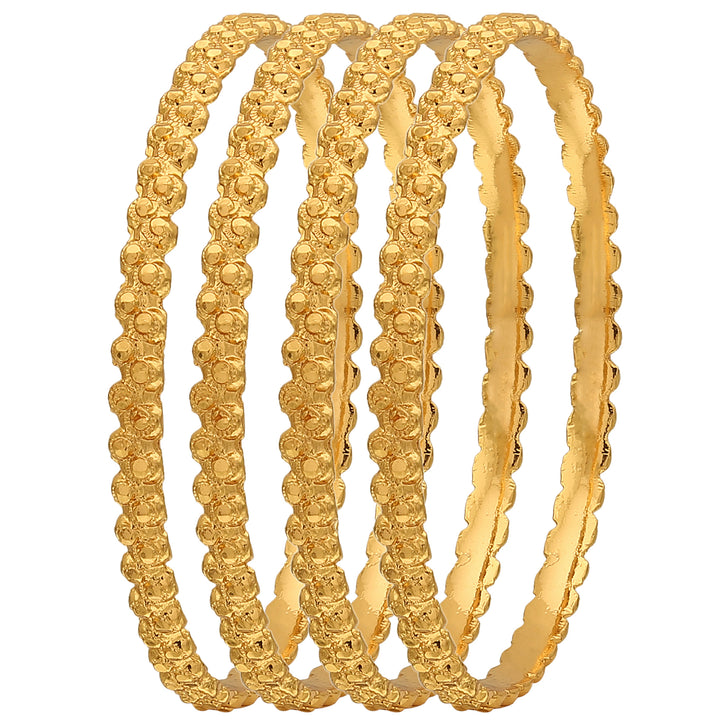 Trendy Traditional Micro Gold Plated Bangles Set of 4 - Brass Material 