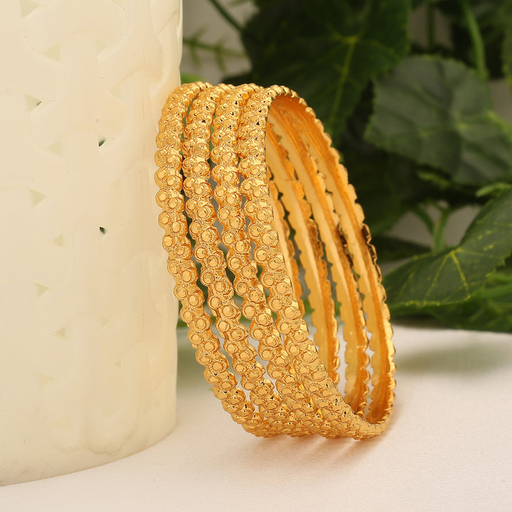 Trendy Traditional Elegance: Set of 4 Micro Gold Plated Bangles for Women | Sasitrends