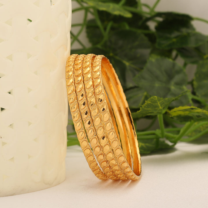 Traditional Oval Design Micro Gold Plated Bangles Set of 4 - Guaranteed Latest Jewelry for Women