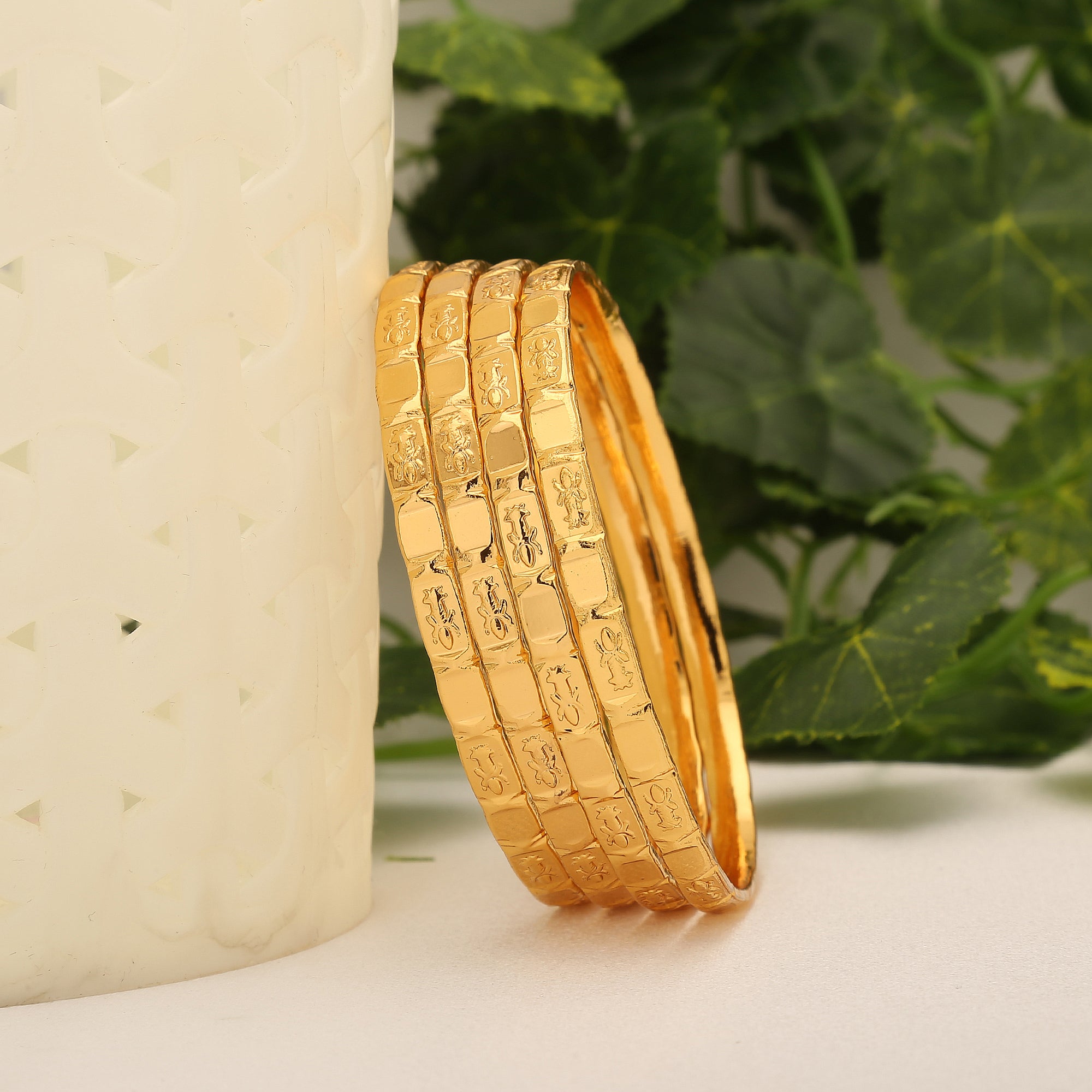 Stunning Set of 4 One Gram Micro Gold Plated Thin Bangles for Women