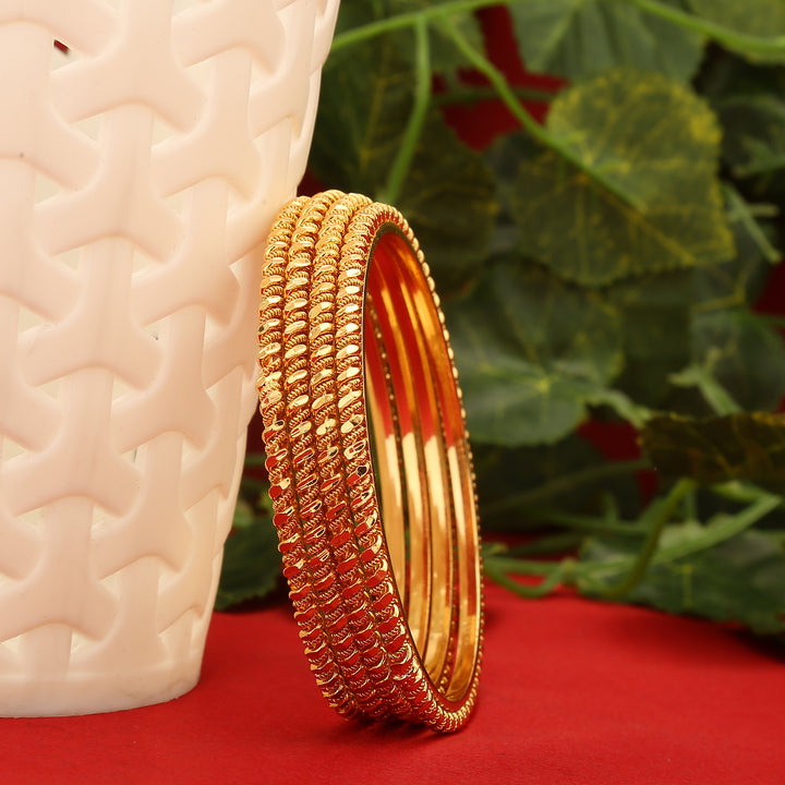 Micro Gold Tone Bangles Set: Traditional Jewellery Collection for Women - Set of 4 Bangles