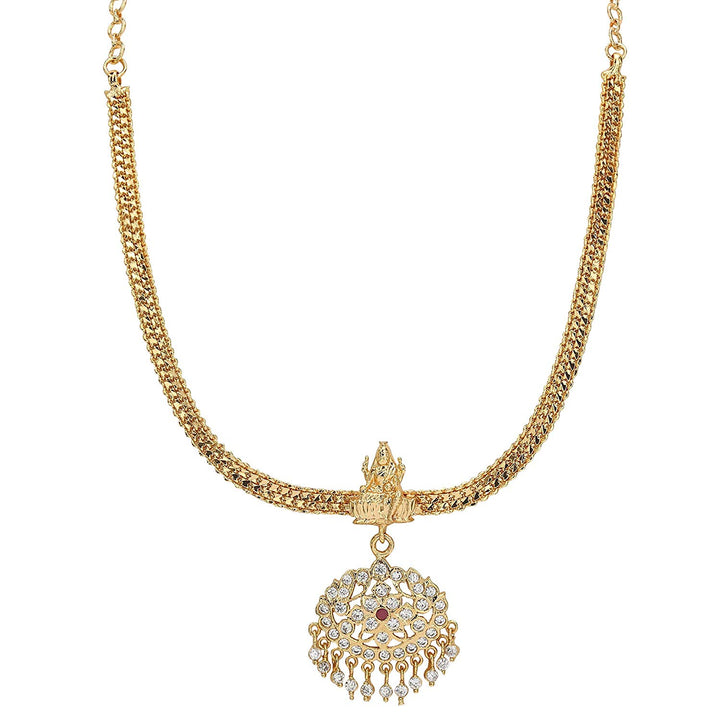 Micro Gold-Plated Floral Addigai Necklace with Lakshmi Motif – Traditional Elegance for Women