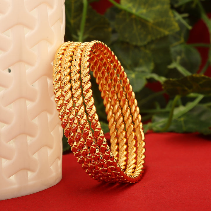 Micro Gold Plated Leaf Bangles - Set of 4 | Traditional Jewelry for Women