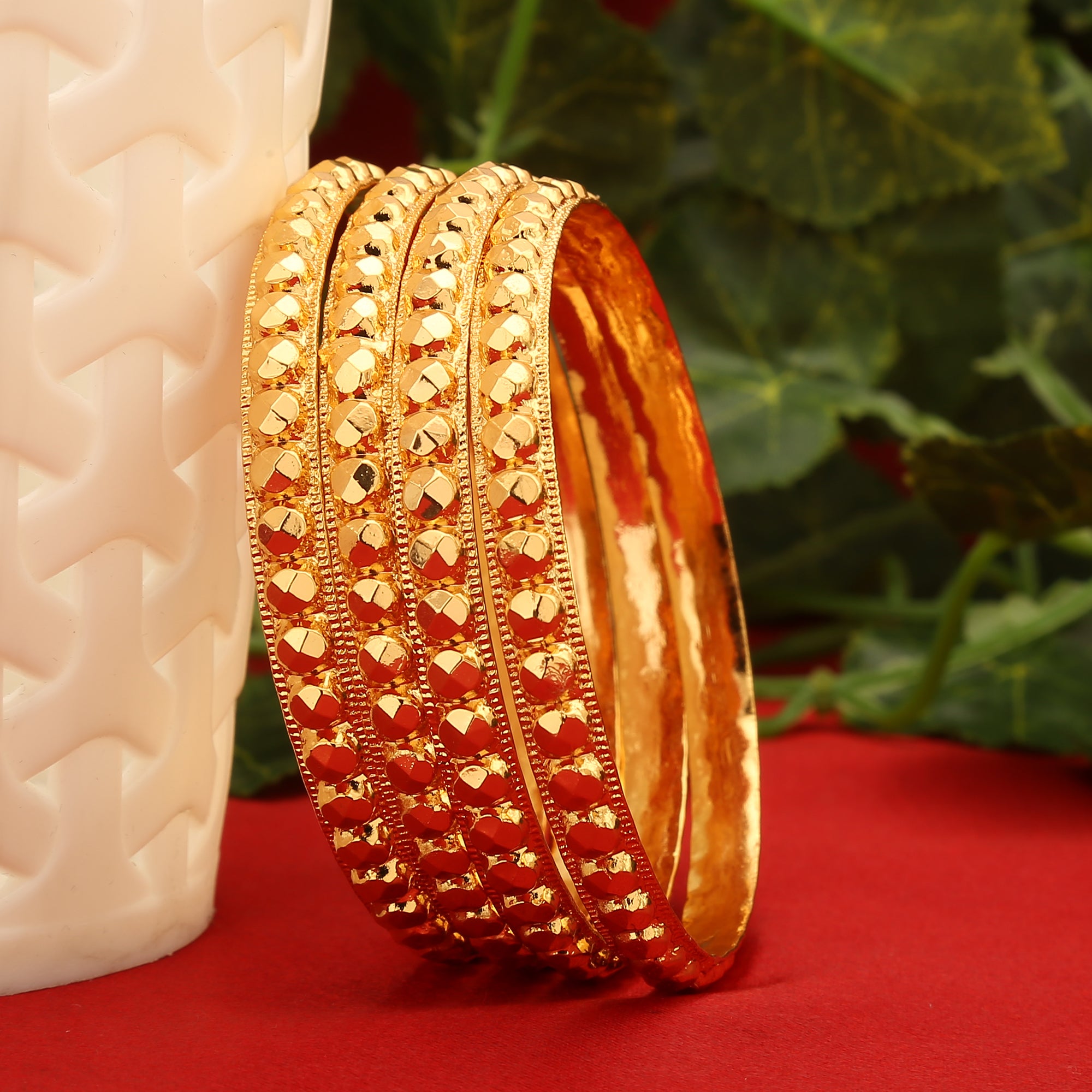 Trendy Micro Gold Plated Bangles Set of 4 - Brass, 24 Carat Gold Tone, Lifetime Guarantee - Perfect for Traditional Wear