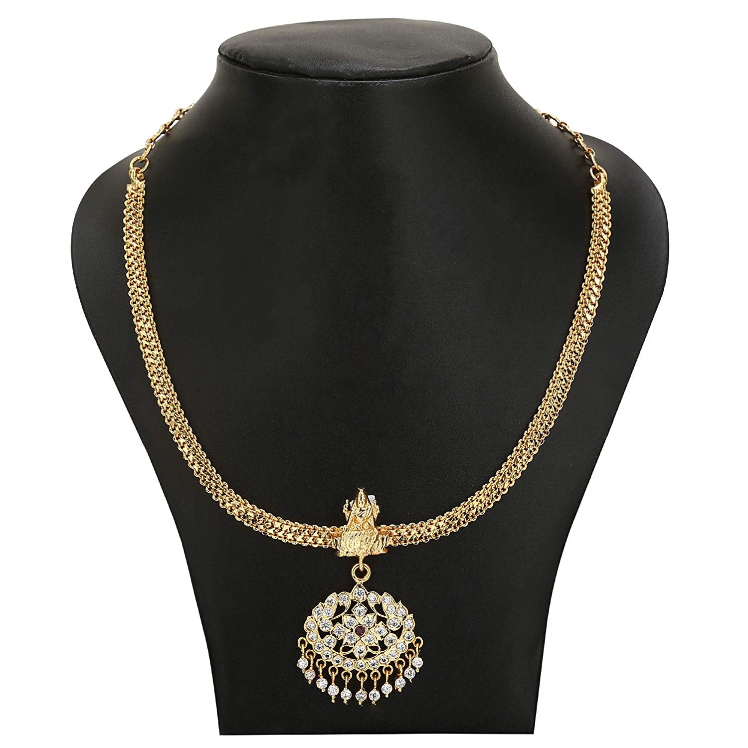 Traditional Micro Gold Plated Addigai Necklace with Lakshmi Motif – Ideal for Sarees & Special Occasions.