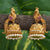 Peacock Inspired Brass Jhumka Earrings with Long Feather and Leaf Design