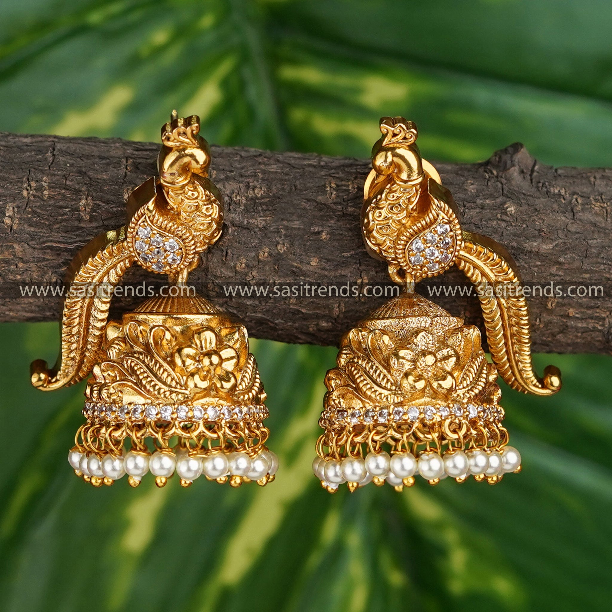 Stunning Matt Gold Plated Jhumki/Jhumka Earrings with American Diamond Stones