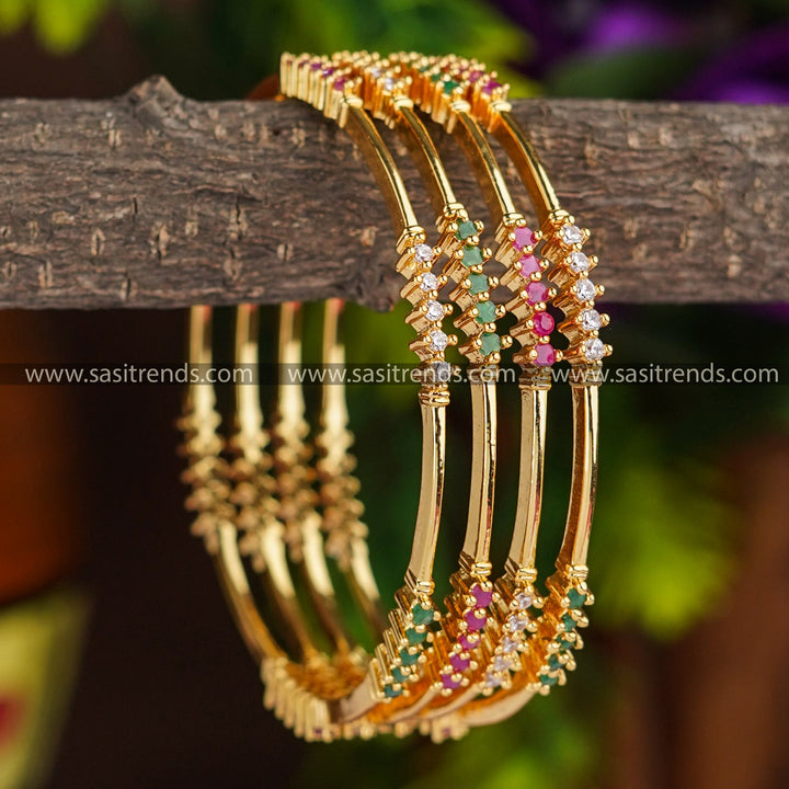 Multi-Colour Bangle Set | One Gram Micro Plated | American Diamond Stones