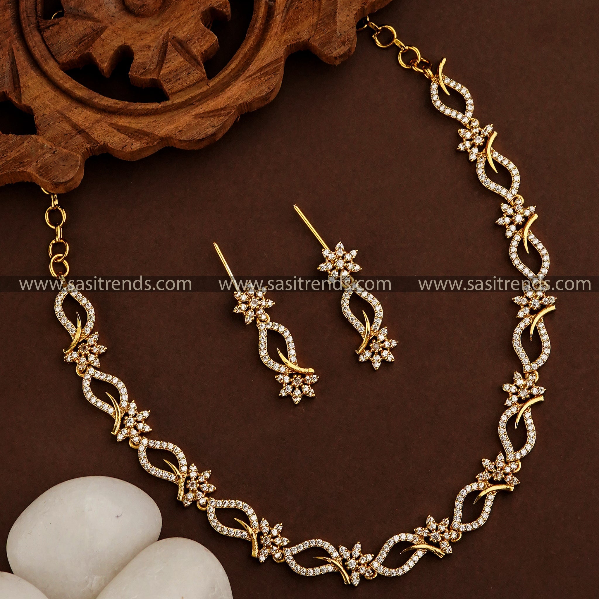 Trendy Temple Gold Plated Peacock Choker Necklace Set with American Diamond Stones for Women