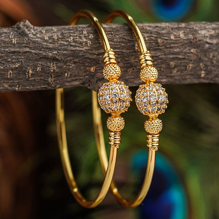 Elegant Micro Gold Plated  Bangle Pair with American Diamond Stones