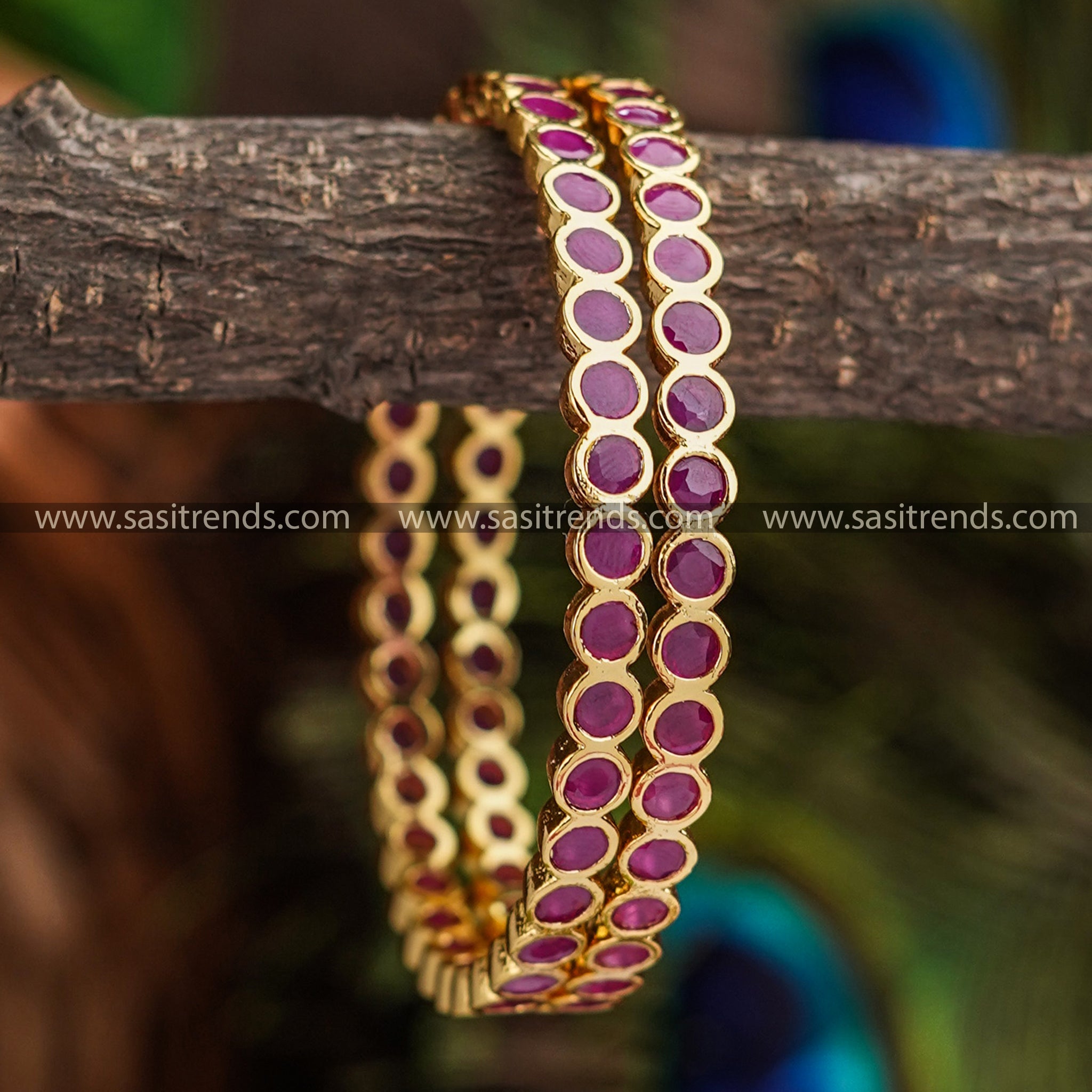 New Traditional Full-Ruby Attigai Bangles with American Diamond Stones - Perfect for Festive Occasions & Gifting