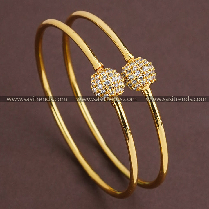 Elegant Micro Gold Plated Traditional Bangles Pair with American Diamond Stones | Sasitrends