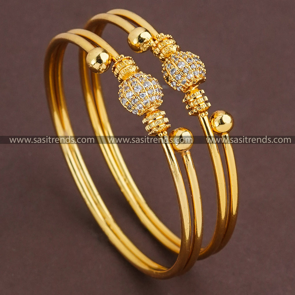 Micro Gold Plated AD Bangle Pair with White Stones - Perfect for Traditional Occasions