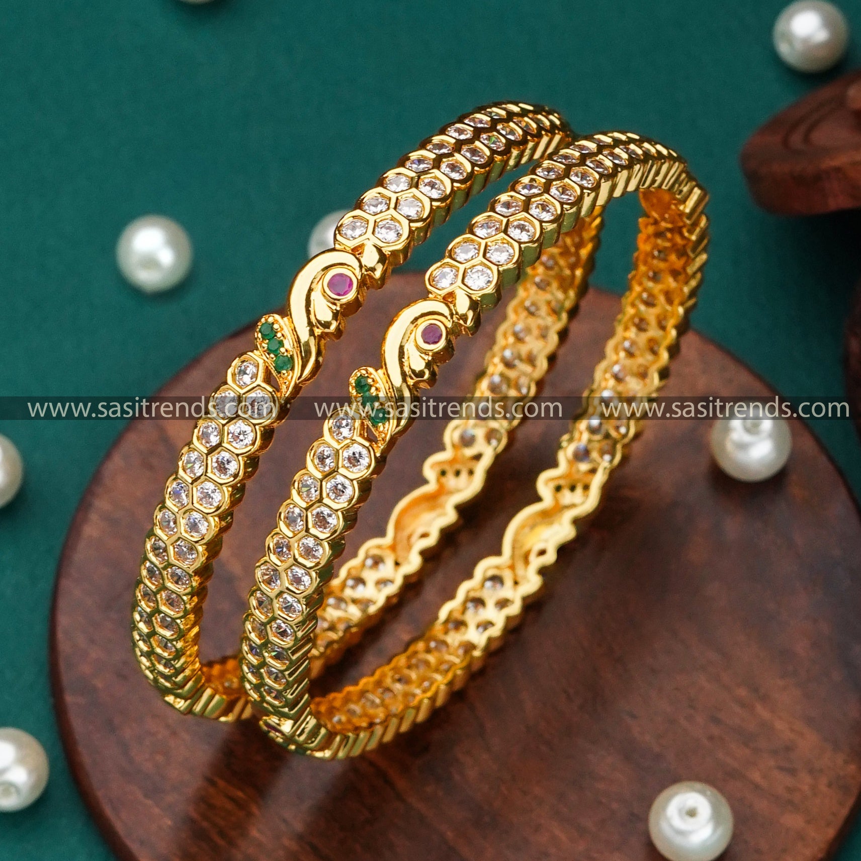 Luxurious micro gold plated with 24K Gold with AD stones Studded Mango Leaf Brass Bangles jewllery