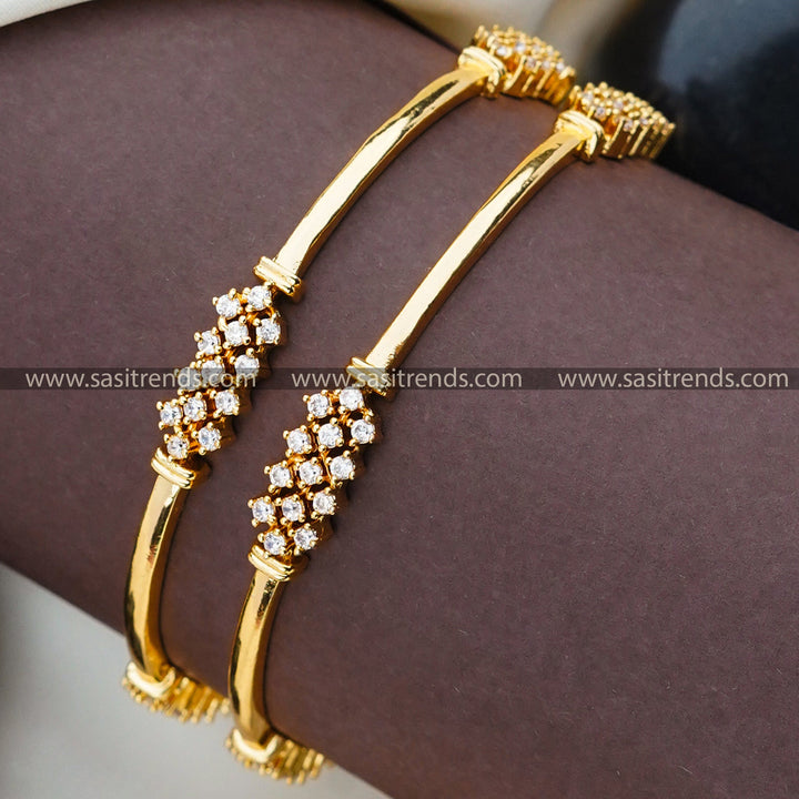 Elegant Interlaced American Diamond Bangles Pair | Traditional One Gram Micro Gold Plated Design