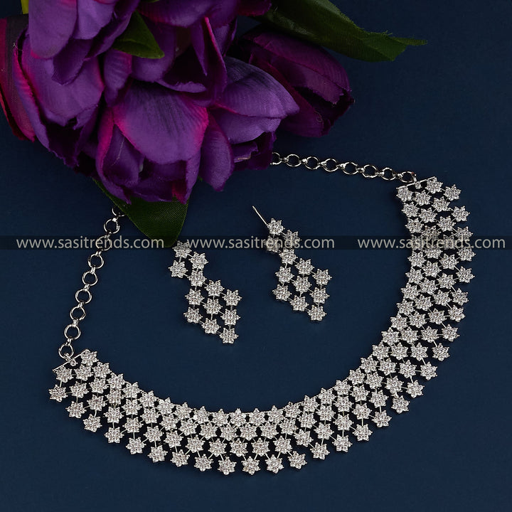 Shining Stars Rhodium Silver AD Necklace Set - Perfect Party Wear Jewellery for Women